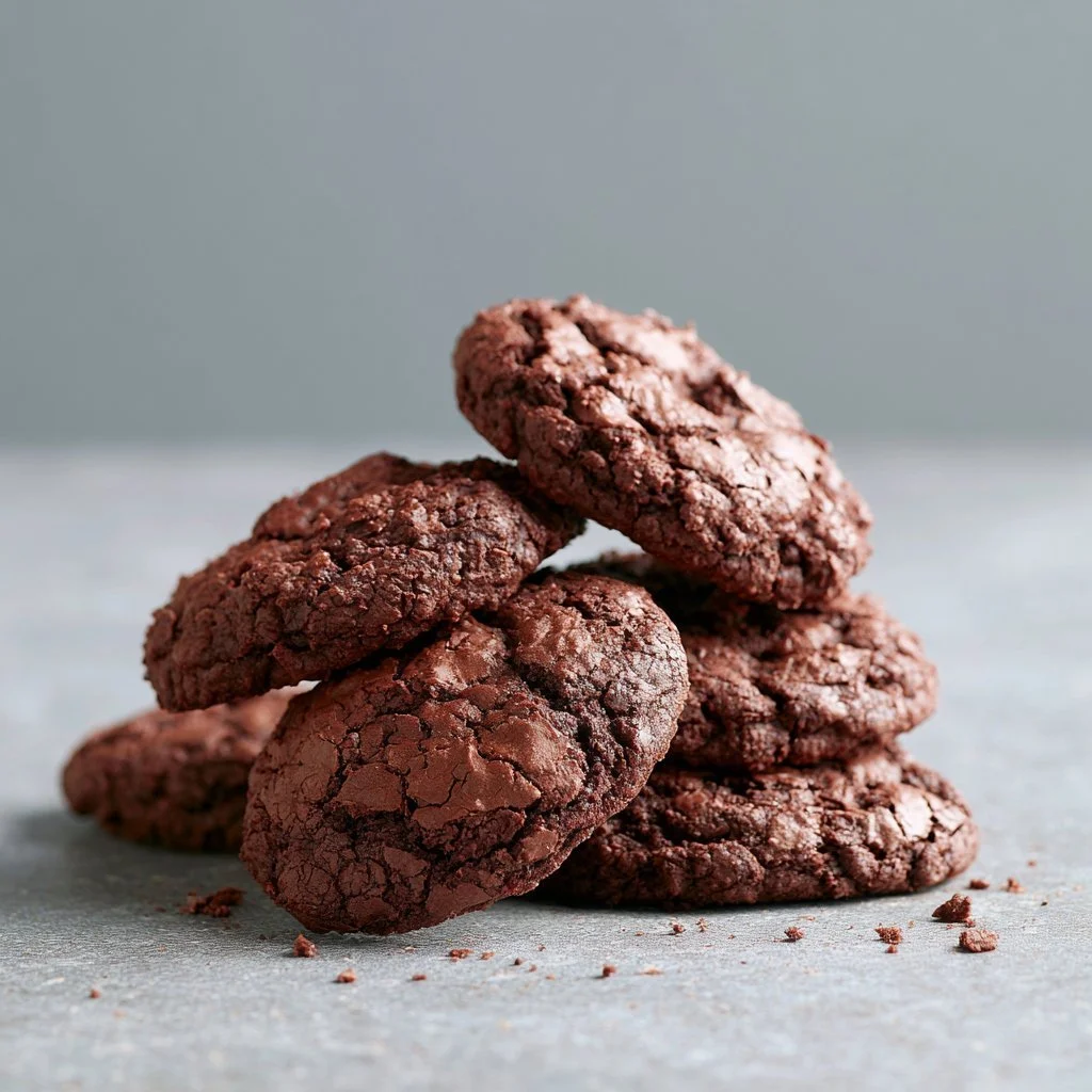 Gluten-Free Chocolate Cake Mix Cookies on a plate with chocolate drizzle
