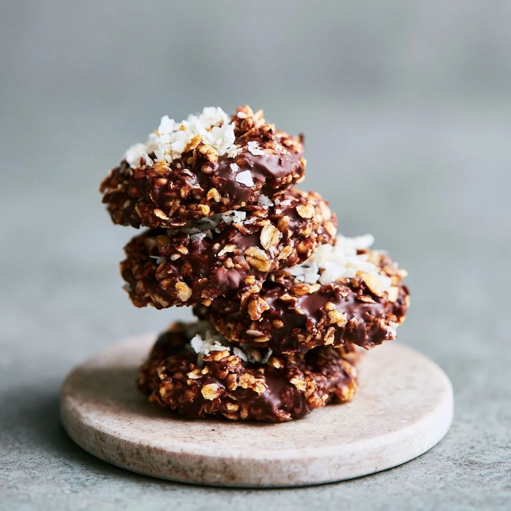 A plate of healthy no-bake cookies made with natural ingredients.