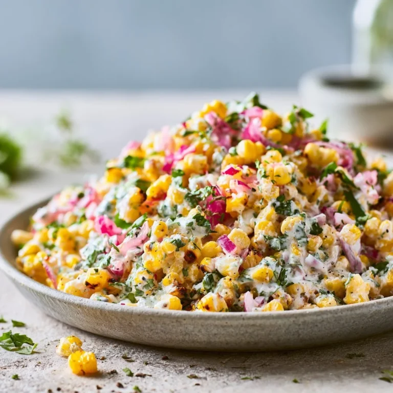 Healthy street corn salad made with Greek yogurt and fresh vegetables