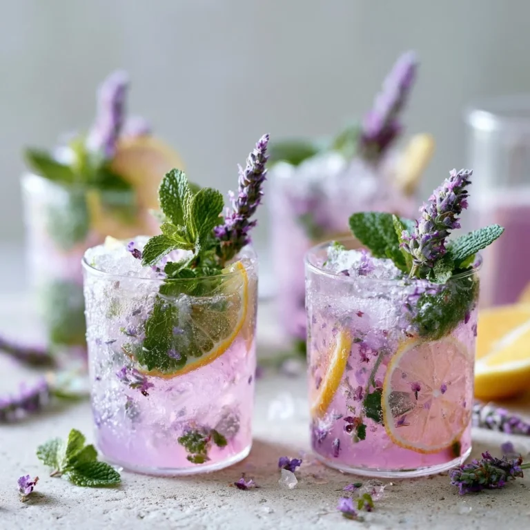Lavender Mojito Mocktail in a glass garnished with fresh lavender and mint leaves.