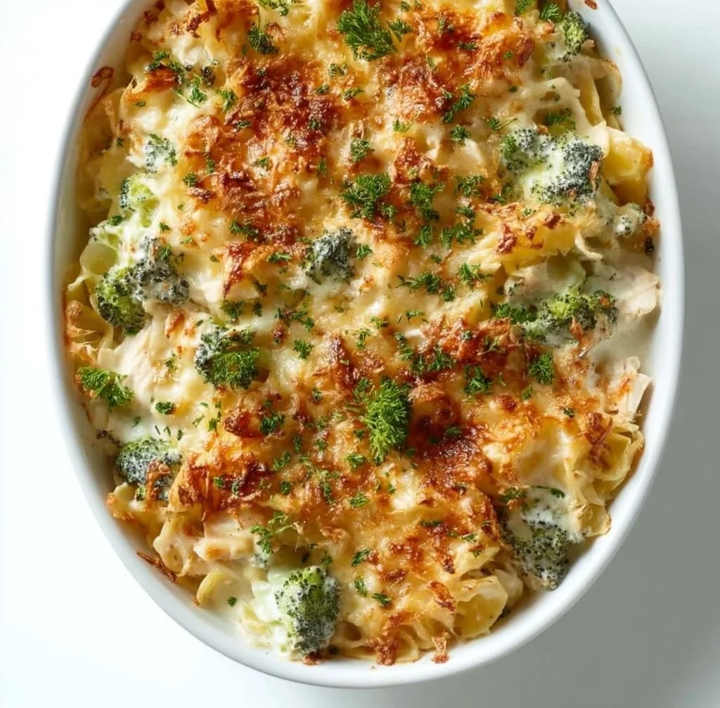 Low sodium broccoli chicken casserole baked dish with cheese and broccoli