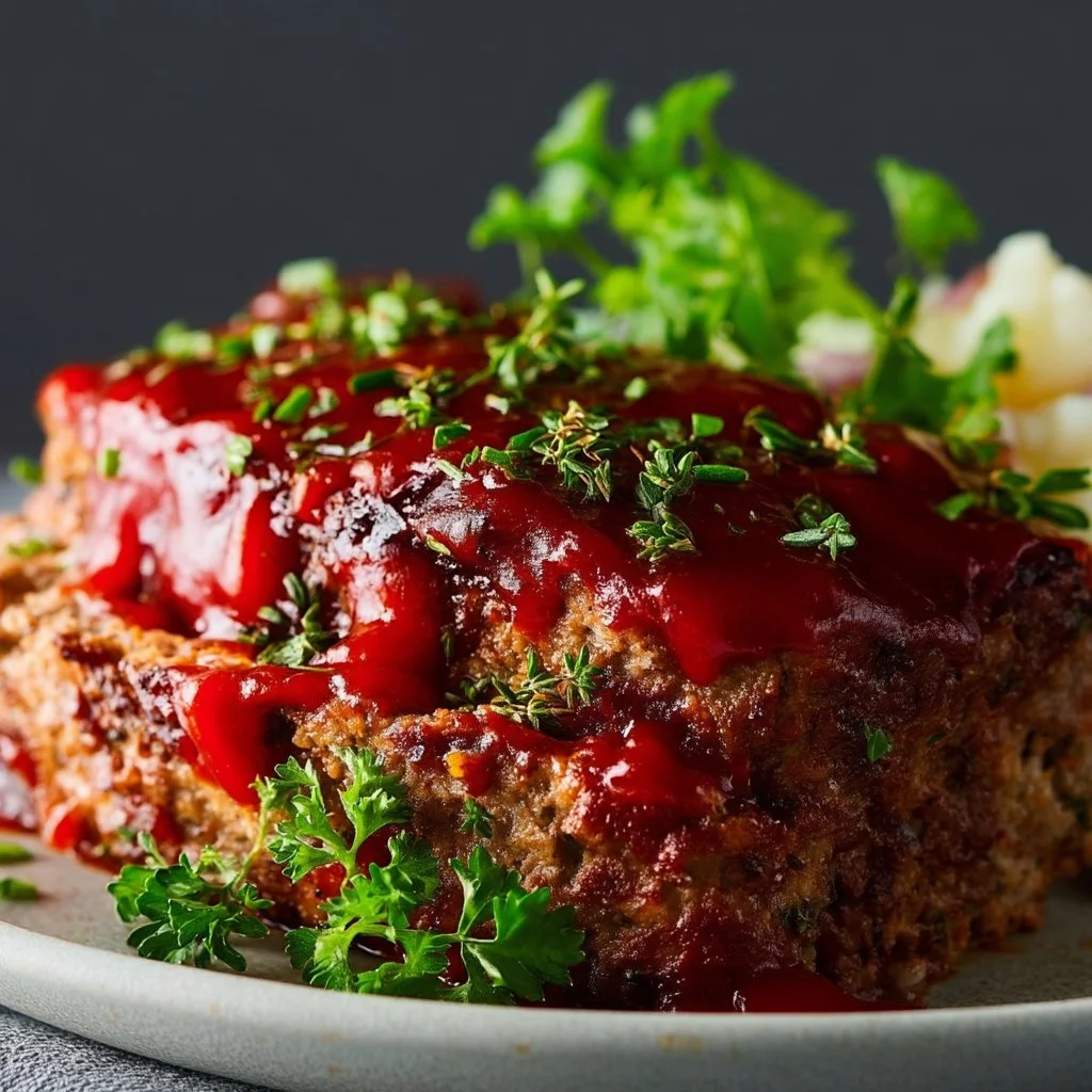 Heart-healthy low-sodium meatloaf ready to serve with vegetables