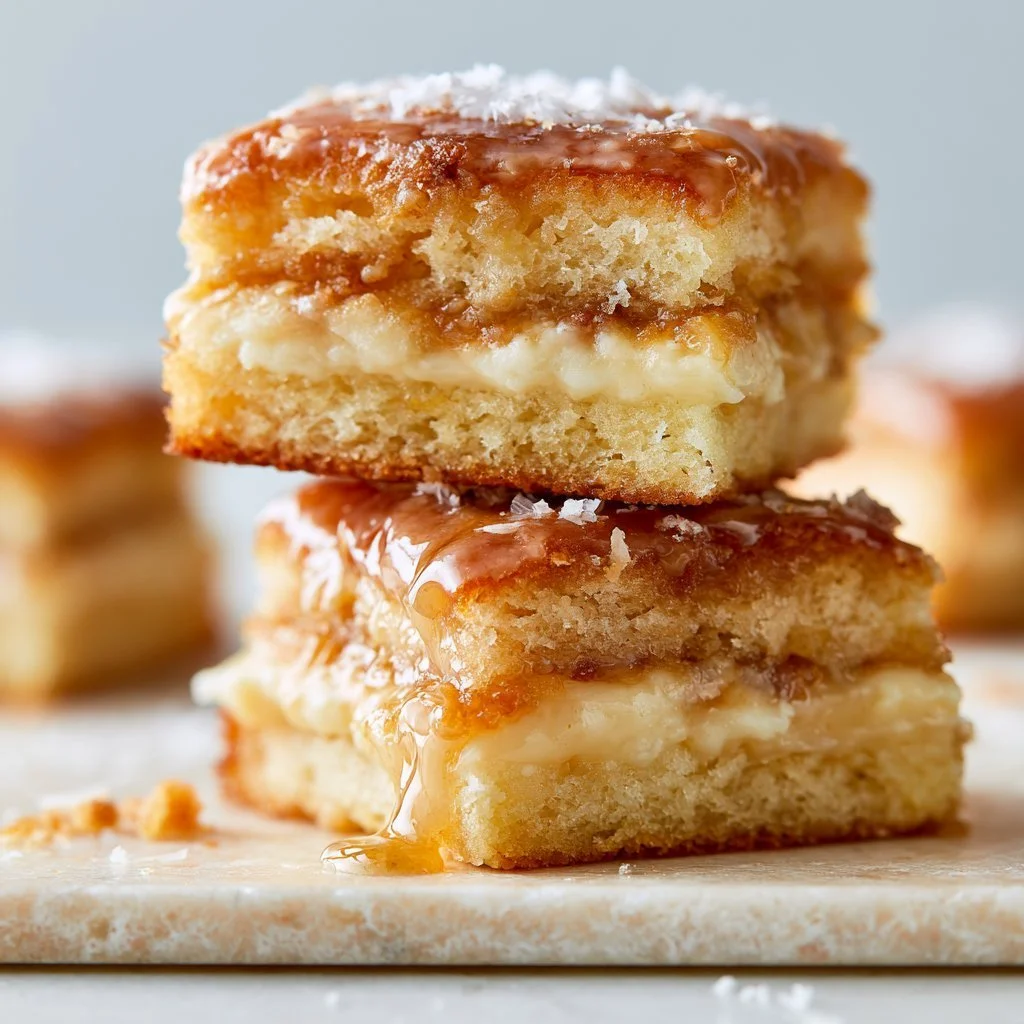 Freshly baked Maple Donut Bars drizzled with maple syrup