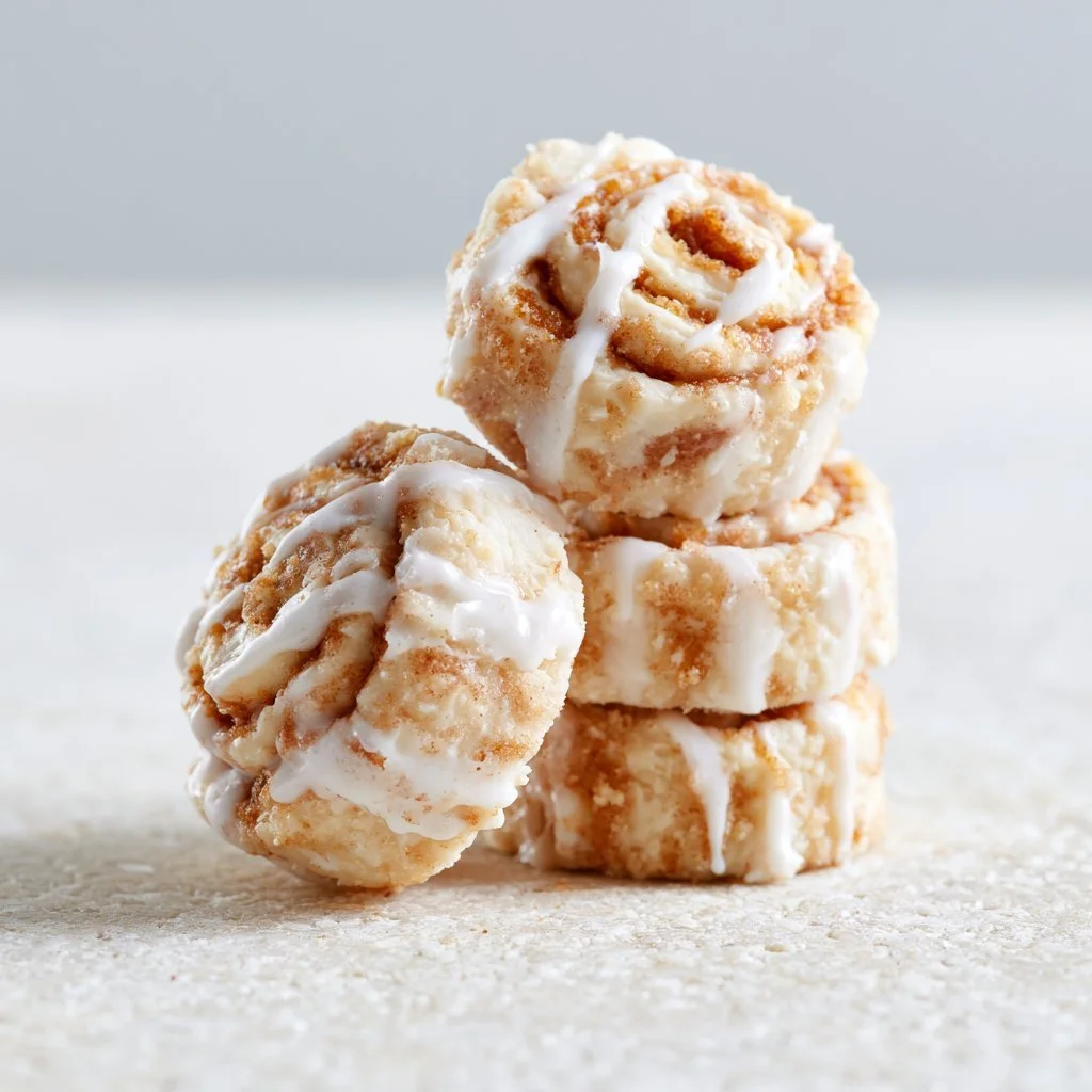 Delicious no-bake cinnamon roll cookies topped with icing and cinnamon