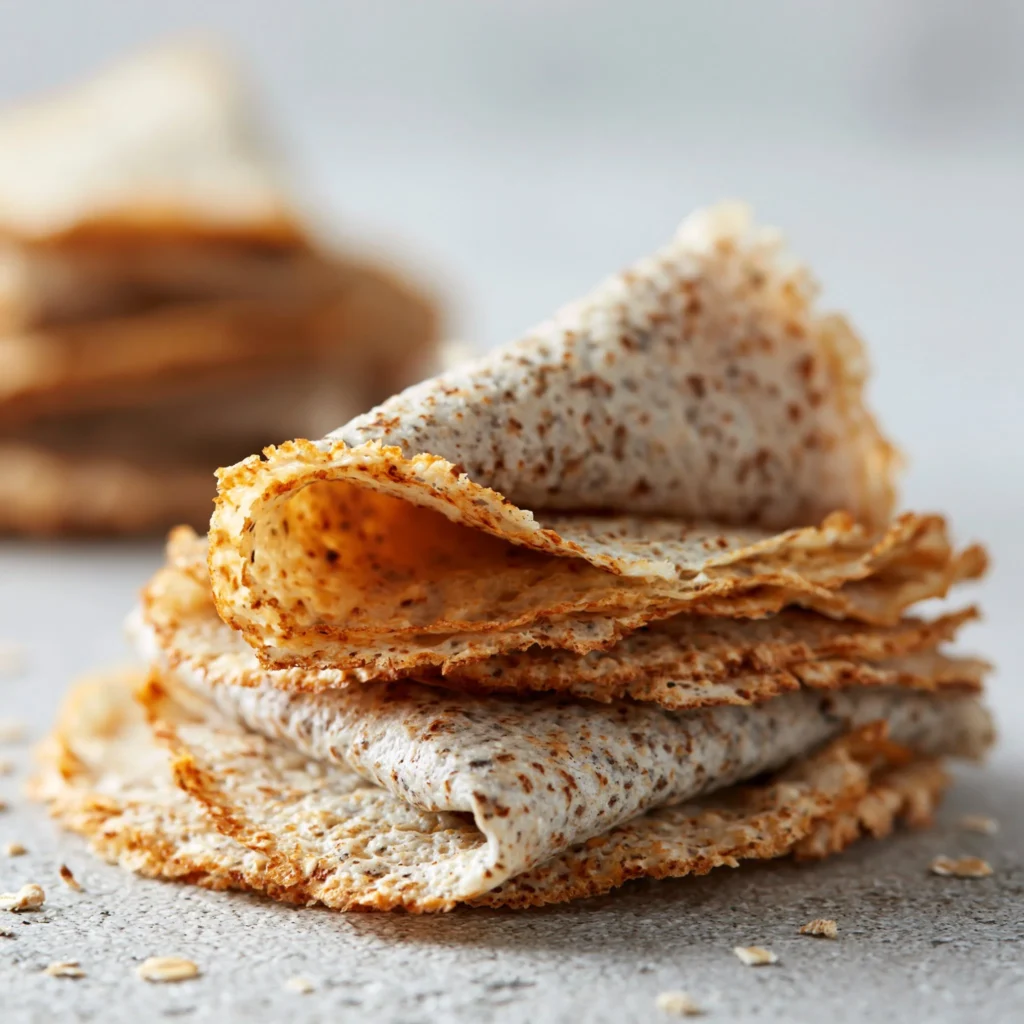 Delicious oatmeal crepes served with fresh fruit and syrup