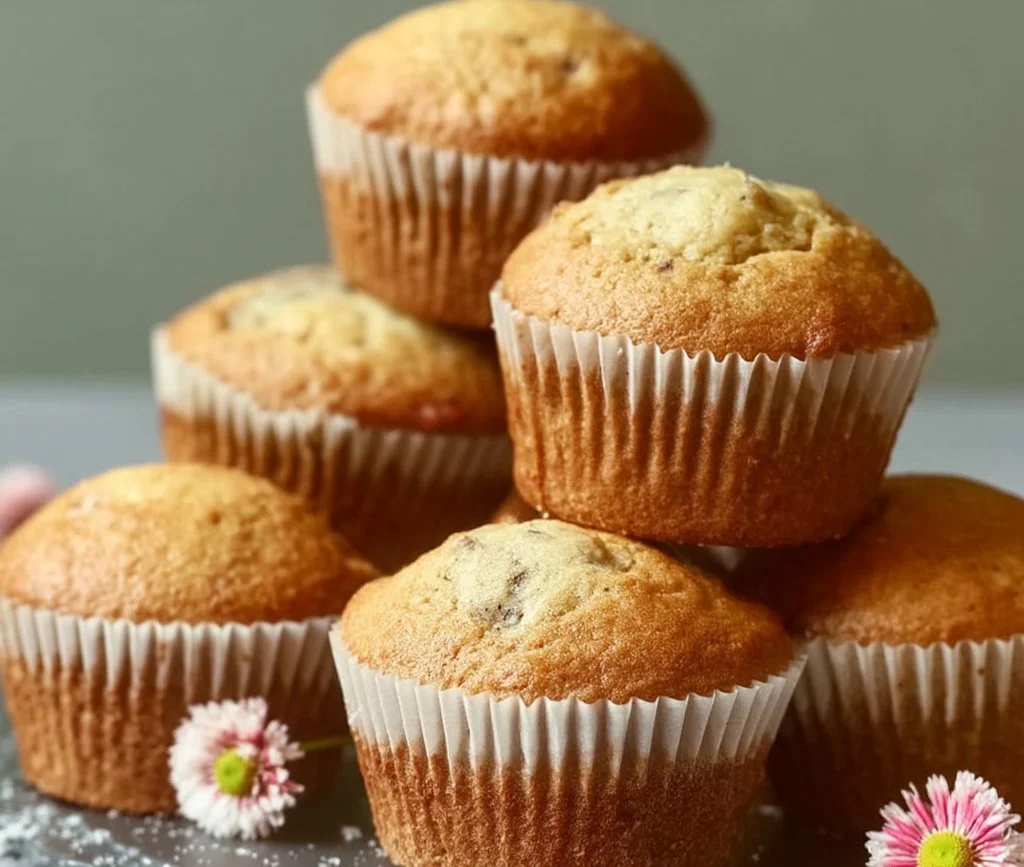 Freshly baked sugar free banana muffins on a rustic wooden table