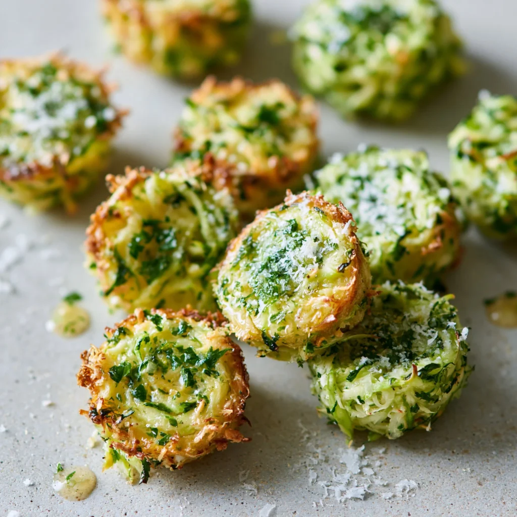 Plate of crispy zucchini garlic bites served with a dipping sauce